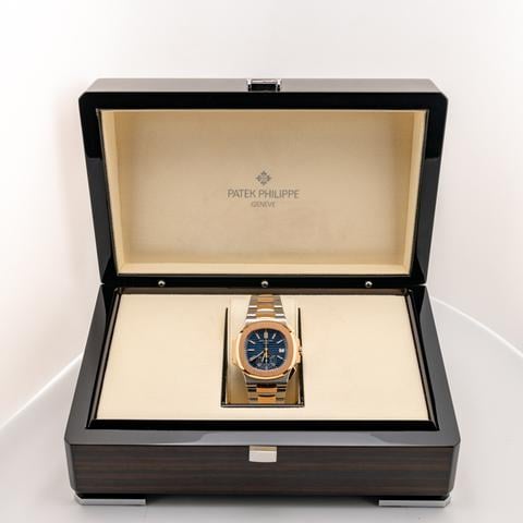 Patek Philippe Nautilus Brand New 5980/1AR two tone blue dial complete set.